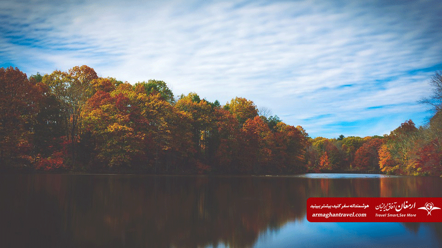 تصویری از جنگل و دریاچه در لهستان برای تور خارجی پاییز